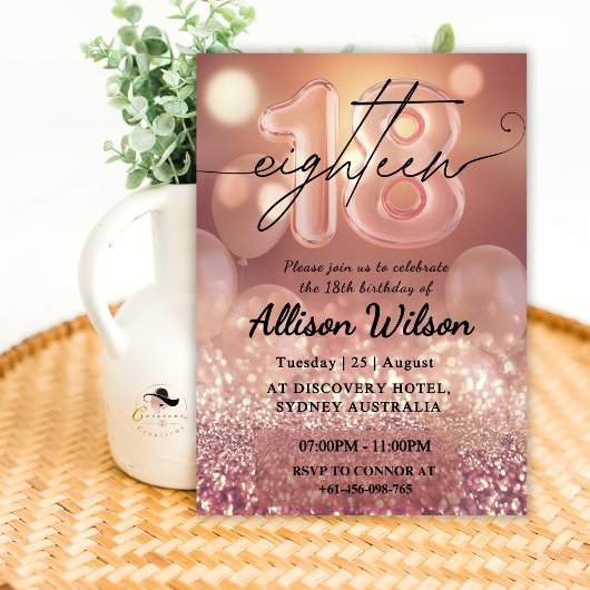 Roos Gold 18e verjaardagsfeestje uitnodigingen voo