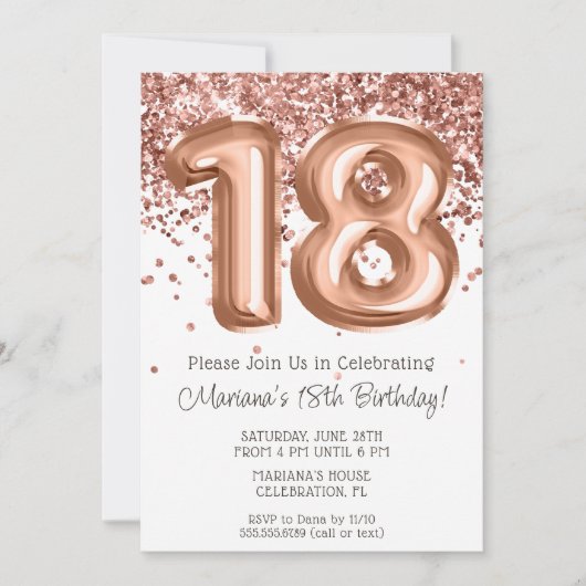 Roos Gold 18e verjaardagsfeestuitnodiging Kaart (Voorkant)