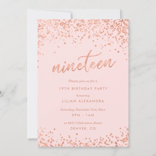 Roos Gold 19e verjaardag uitnodiging | Faux-Folie (Voorkant)