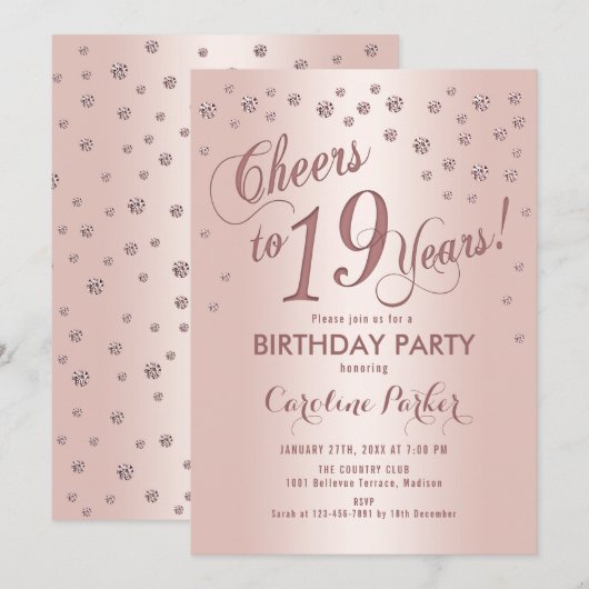 Roos Gold 19e verjaardagsfeestje Kaart (Voorkant / Achterkant)