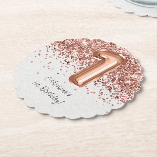 Roos Gold 1e verjaardag Kartonnen Onderzetters (Gekanteld)