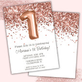 Roos Gold 1e Verjaardagsfeestuitnodiging Kaart