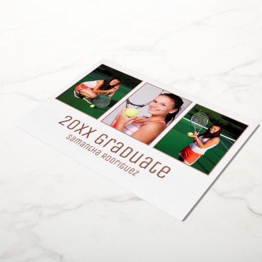 Roos Gold 2025 Afstuderen 3 Foto Afstudeerfeest Folie Uitnodiging (Gedraaid)