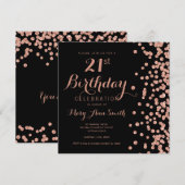 Roos Gold 21e verjaardag Glitter Confetti Black Kaart (Voorkant / Achterkant)