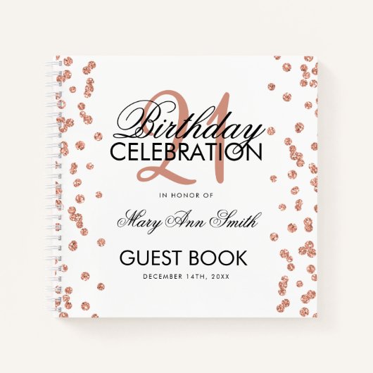 Roos Gold 21e verjaardag Guestbook Confetti White Notitieboek (Voorkant)