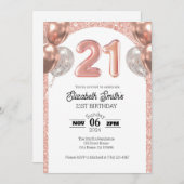 Roos Gold 21e Verjaardagsuitnodiging Sjabloon Kaart (Voorkant / Achterkant)
