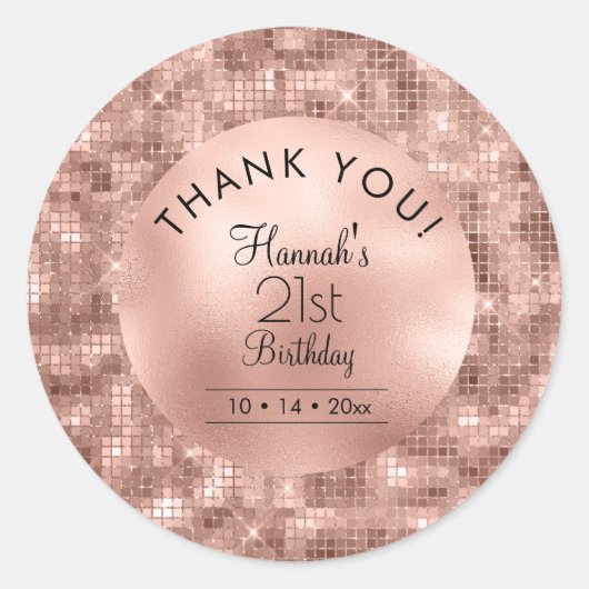 Roos Gold 21st Verjaardag Personaliseren Bedankt Ronde Sticker (Voorkant)