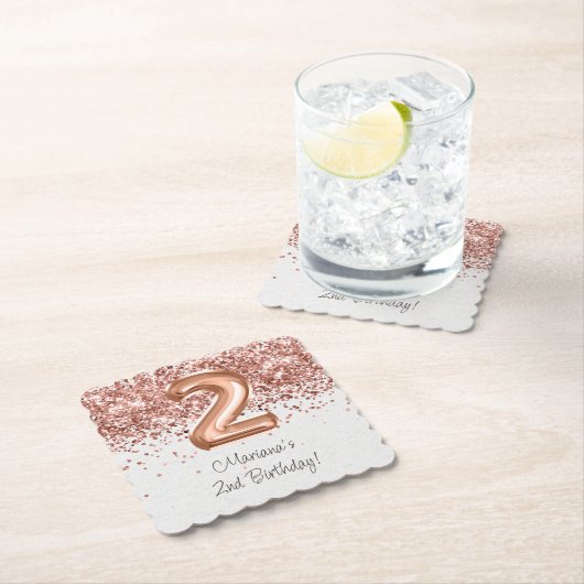 Roos Gold 2e verjaardagsfeestje Kartonnen Onderzetters (Insitu)
