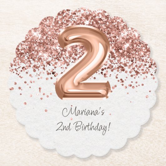 Roos Gold 2e verjaardagsfeestje Kartonnen Onderzetters (Voorkant)