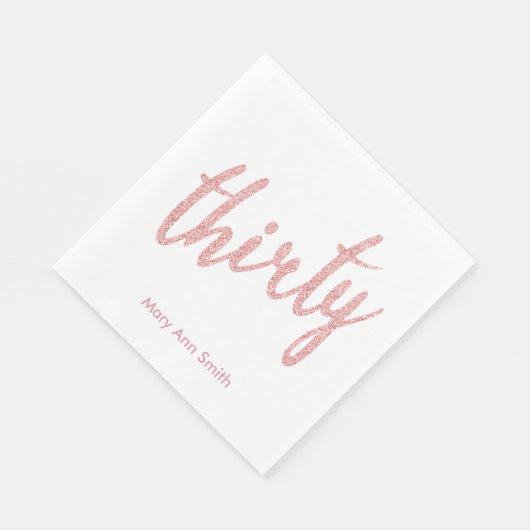 Roos Gold 30-jarige feestdag Glitter "Dertig" Servet (Hoek)