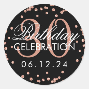 Roos Gold 30e verjaardag Glitter Confetti Black Ronde Sticker