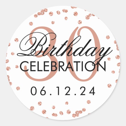 Roos Gold 30th Birthday Faux Glitter Confetti Ronde Sticker (Voorkant)
