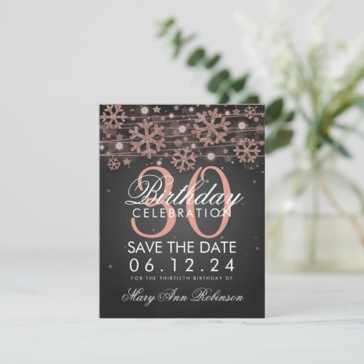 Roos Gold 30th Birthday Save Date Winter Save The Date (Staand voorkant)