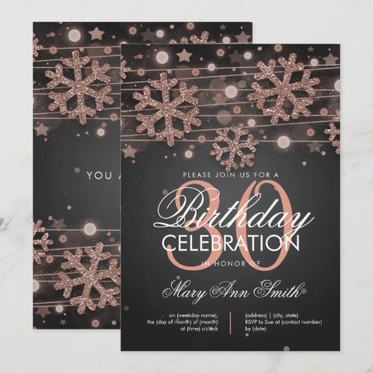 Roos Gold 30th Birthday Winter Glitter Glam Kaart (Voorkant / Achterkant)