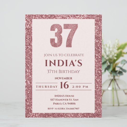 roos Gold 37e verjaardagsuitnodiging Kaart (Staand voorkant)