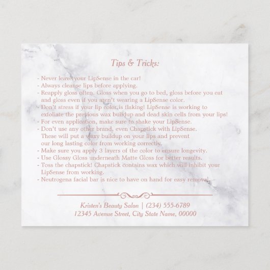 Roos Gold 3D Lips Marble Makeup Instruction Tips Flyer (Achterkant)