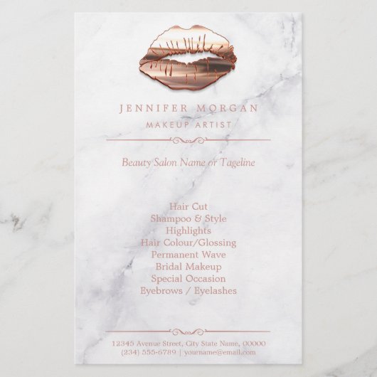 Roos Gold 3D Lips Marble Texture Beauty Salon Flyer (Voorkant)