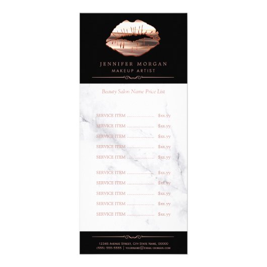 Roos Gold 3D Lips Marmeren Schoonheidssalon prijsl Reclamekaart (Voorkant)