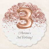 Roos Gold 3e verjaardagsfeestje Kartonnen Onderzetters (Voorkant)