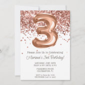 Roos Gold 3e Verjaardagsfeestuitnodiging Kaart (Voorkant)