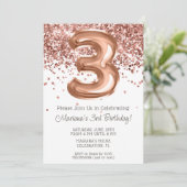 Roos Gold 3e Verjaardagsfeestuitnodiging Kaart (Staand voorkant)