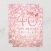Roos Gold 40e verjaardag Glam Licht sparen de datu Save The Date (Voorkant / Achterkant)