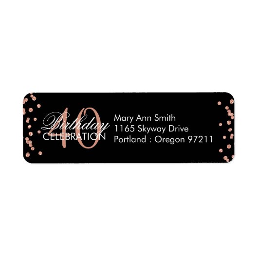 Roos Gold 40e verjaardag Glitter Confetti Black Etiket (Voorkant)
