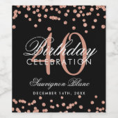 Roos Gold 40e verjaardag Glitter Confetti Black Wijn Etiket (Enkel label)