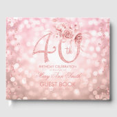 Roos Gold 40th Birthday Floral Glam Lights Gastenboek (Voorkant)