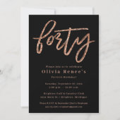 Roos Gold 40th Birthday Invitation Sjabloon Kaart (Voorkant)