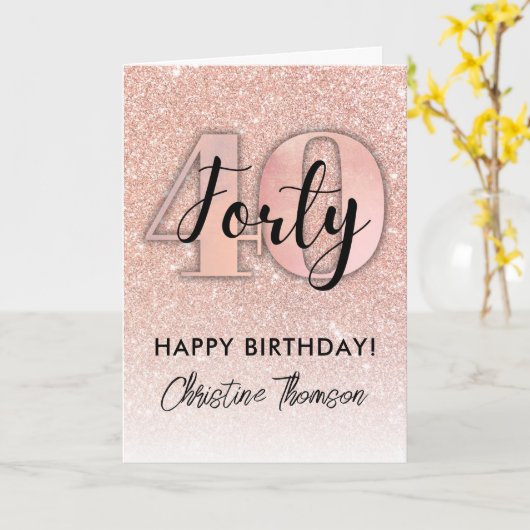 Roos Gold 40th Birthday Kaart (Gele Bloem)
