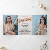 Roos Gold 4 Foto Afstuderen Tri Fold Uitnodiging (Binnen)