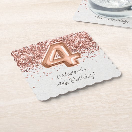 Roos Gold 4e verjaardagsfeestje Kartonnen Onderzetters (Gebogen)