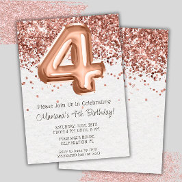 Roos Gold 4e verjaardagsfeestuitnodiging Kaart