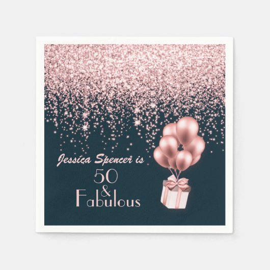 Roos Gold 50 en Fabulous 50th Birthday Party Servet (Voorkant)