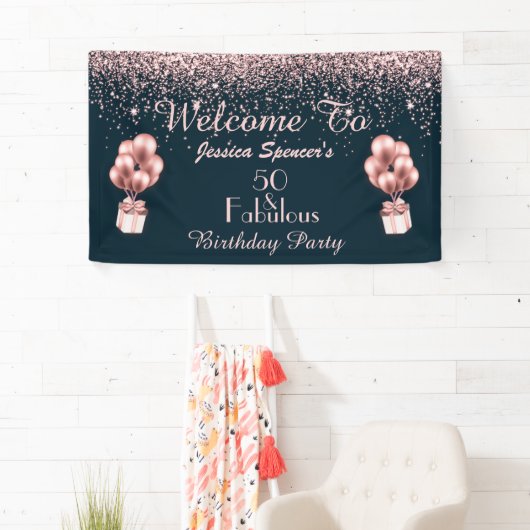 Roos Gold 50 en Fabulous 50th Birthday Weclome Spandoek (Insitu)