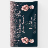 Roos Gold 50 en Fabulous 50th Birthday Weclome Spandoek (Verticaal)