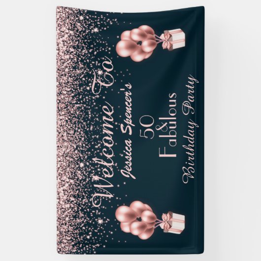 Roos Gold 50 en Fabulous 50th Birthday Weclome Spandoek (Verticaal)