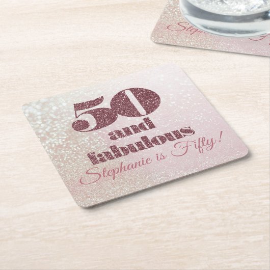 Roos Gold 50 en Fabulous Elegant 50 verjaardag Kartonnen Onderzetters (Schuin)