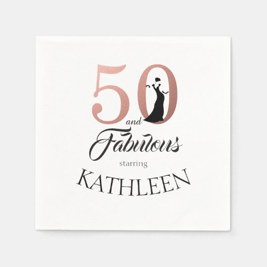 Roos Gold 50 Fabulous 50th Birthday Party Monogram Servetten (Voorkant)