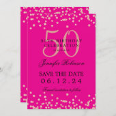 Roos Gold 50 Verjaardag Save Datum Confetti Hot Pi Kaart (Voorkant / Achterkant)