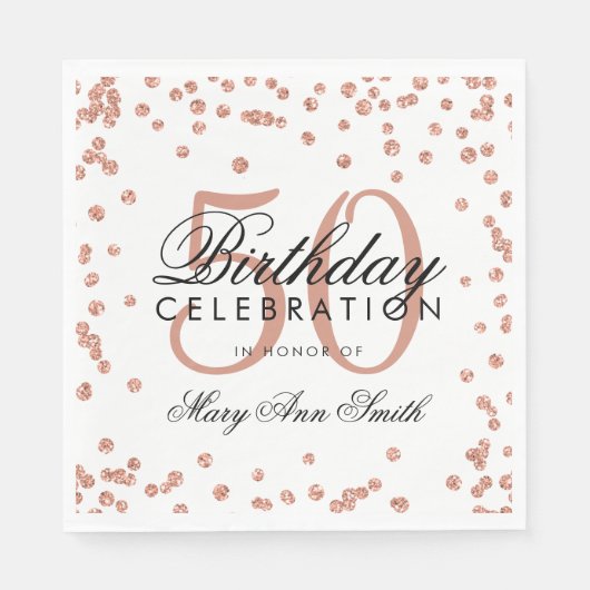 Roos Gold 50e verjaardag Glitter Confetti White Servet (Voorkant)
