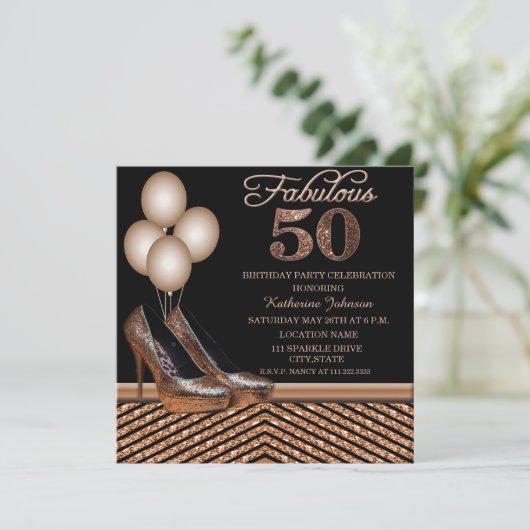 Roos Gold 50ste verjaardag Uitnodiging (Staand voorkant)