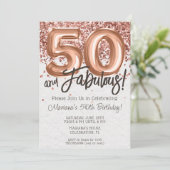 Roos Gold 50ste verjaardagsfeestuitnodiging Kaart (Staand voorkant)
