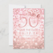 Roos Gold 50th Birthday Glam Licht sparen de datum Save The Date (Voorkant)