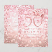 Roos Gold 50th Birthday Glam Licht sparen de datum Save The Date (Voorkant / Achterkant)