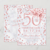 Roos Gold 50th Birthday Glam Marble Save The Date (Voorkant / Achterkant)