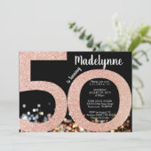 Roos Gold 50th Birthday Invitation - Vrouw 50th Kaart (Staand voorkant)