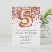 Roos Gold 5e verjaardagsfeestuitnodiging Kaart (Staand voorkant)