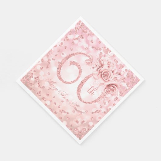 Roos Gold 60th Birthday Floral Glam Lights Servet (Hoek)